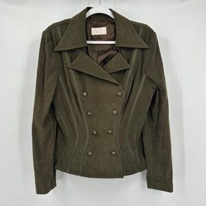 Cache Womens Vintage Y2K Pants Suit Size M Faux Suede Academia Olive Green